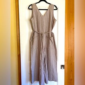 Beach Lunch Lounge Cropped Cotton & Linen Jumpsuit size L